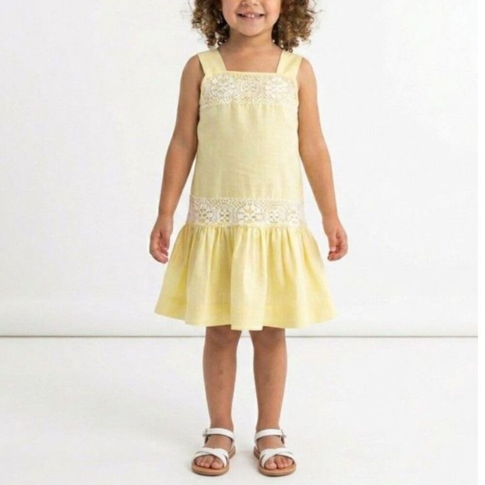 Kate Greenway Little Girls Yellow White Lace Trim Sleeveless VTG Sundress Size 4